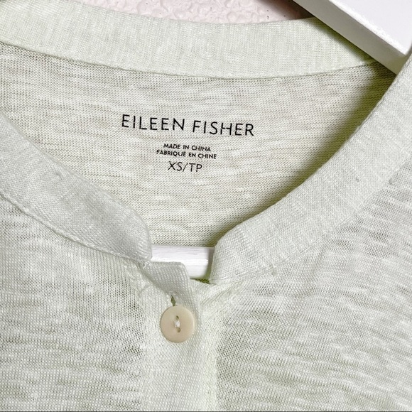Eileen Fisher Linen Mandarin Collar T-Shirt Top Lightweight Green - Picture 4 of 4